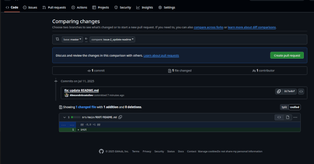 Нажать Create pull request